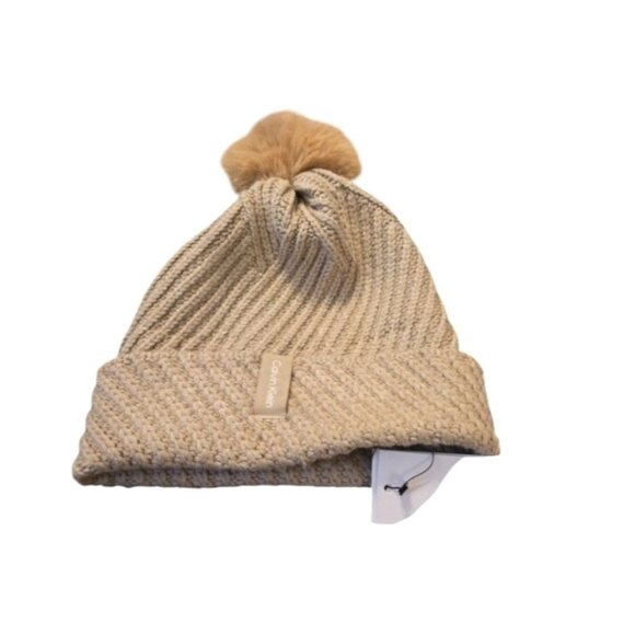 Calvin Klein Accessories - Calvin Klein Women's Hat Faux Fur Pom Knit Beanie New
